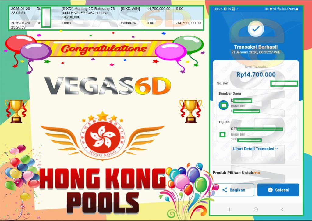 VEGAS6D JACKPOT TOGEL PASARAN HONGKONG POOLS Rp.14.700.000,- LUNAS