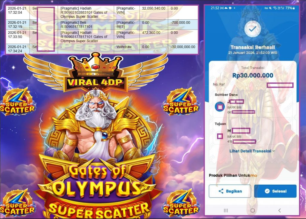 VIRAL4DP JACKPOT PRAGMATIC GATES OF OLYMPUS Rp.30.000.000,- LUNAS