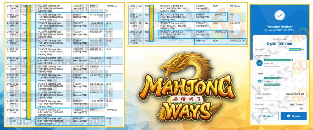 VEGAS6D JACKPOT PGSOFT MAHJONG WAYS Rp.30.000.000,- LUNAS