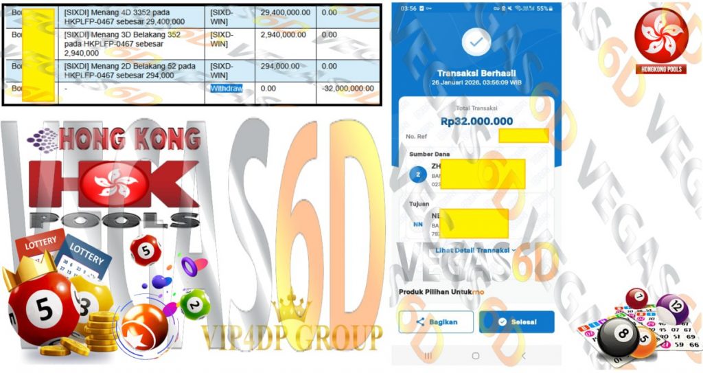 VEGAS6D JACKPOT TOGEL HONGKONG POOLS Rp.32.000.000,- LUNAS