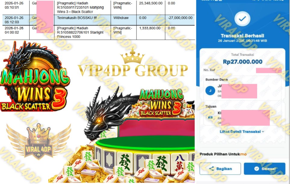 VIRAL 4DP JACKPOT PRAGMATIC MAHJONG WINS 3 – BLACK SCATTER Rp.27.000.000,- LUNAS