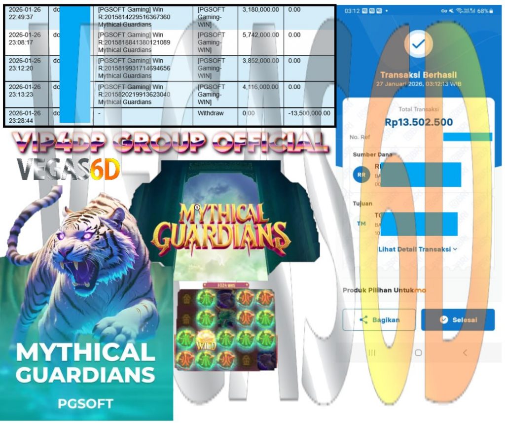 VEGAS 6D JACKPOT PRAGMATIC MYTHICAL GUARDIANS Rp.13.500.000,- LUNAS