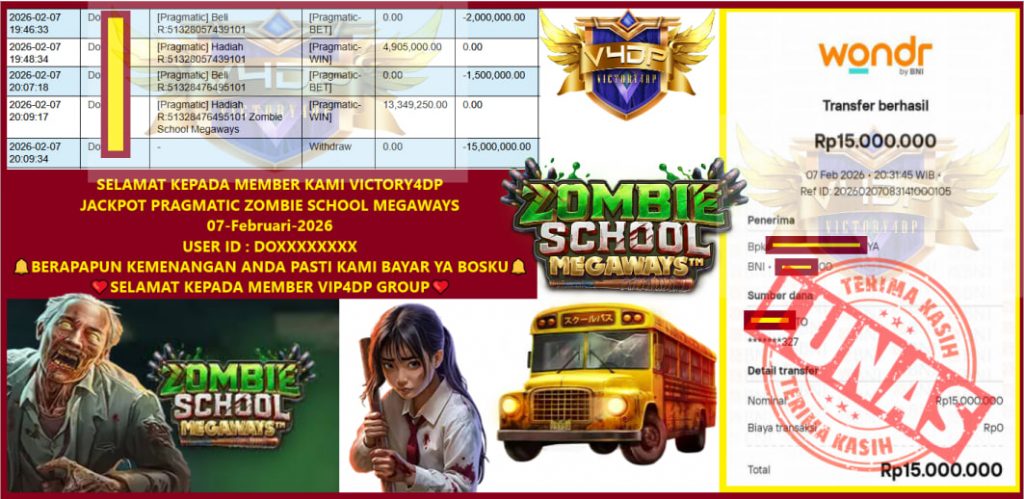 VICTORY4DP JACKPOT PRAGMATIC ZOMBIE SCHOOL MEGAWAYS Rp.15.000.000,- LUNAS
