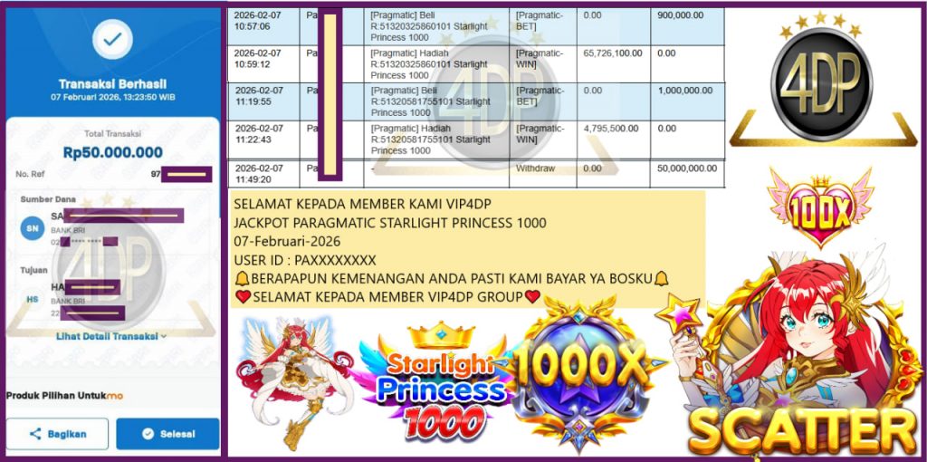 VIP4DP JACKPOT PRAGMATIC STARLIGHT PRINCESS 1000 Rp.60.000.000,- LUNAS