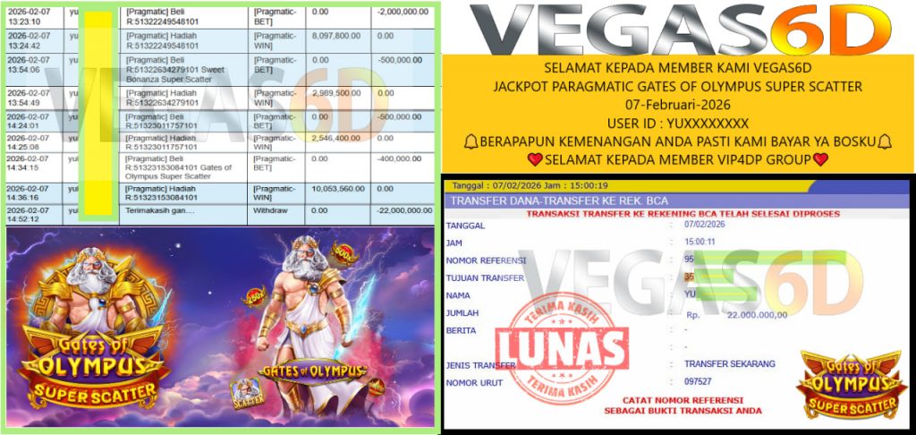 VEGAS6D JACKPOT PRAGMATIC GATES OF OLYMPUS SUPER SCATTER Rp.22.000.000,- LUNAS