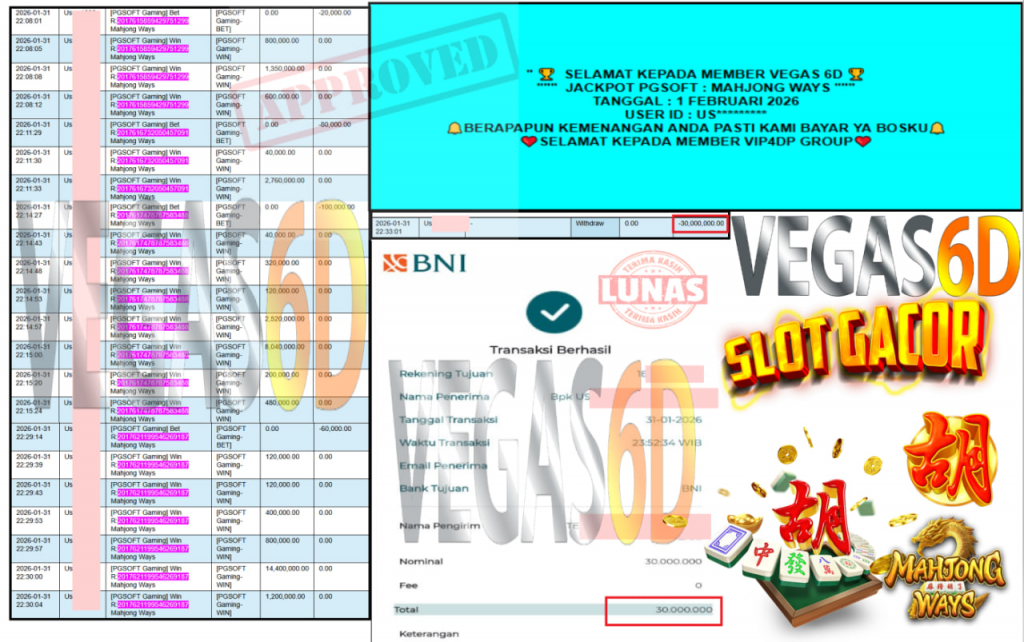VEGAS6D JACKPOT PGSOFT MAHJONG WAYS Rp.30.000.000,- LUNAS