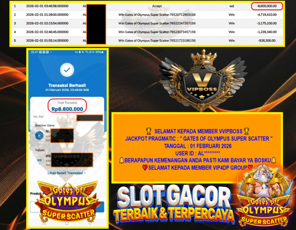 VVIPBOSS JACKPOT PRAGMATIC GATES OF OLYMPUS SUPER SCATTER Rp.8.600.000,- LUNAS
