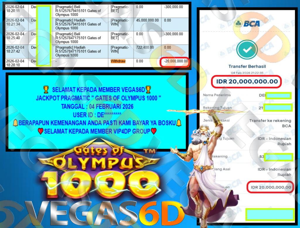 VEGAS6D JACKPOT PRAGMATIC GATES OF OLYMPUS 1000 Rp.45.000.000,- LUNAS