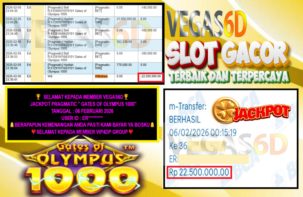 VEGAS6D JACKPOT PRAGMATIC GATES OF OLYMPUS 1000 Rp.22.500.000,- LUNAS