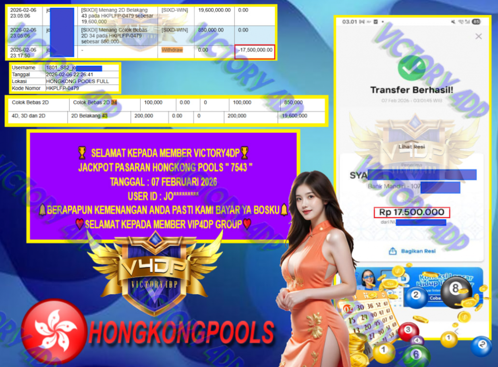 VICTORY4DP JACKPOT PASARAN HONGKONG POOLS ” 7543 ” Rp.17.500.000,- LUNAS