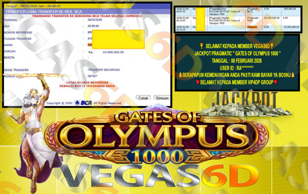 VEGAS6D JACKPOT PRAGMATIC GATES OF OLYMPUS SUPER 1000 Rp.10.000.000,- LUNAS