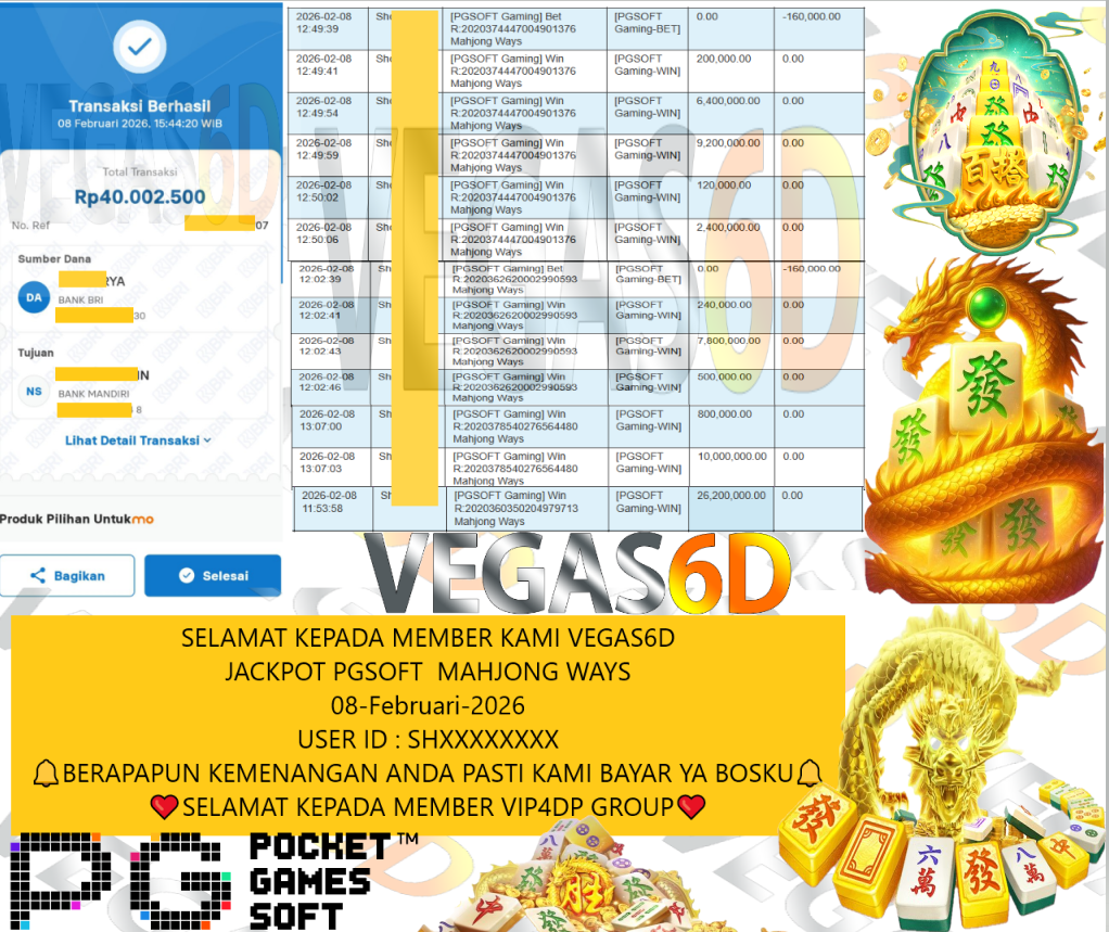 VEGAS6D JACKPOT PGSOFT MAHJONG WAYS Rp.40.000.000,- LUNAS