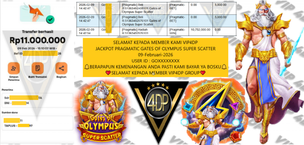 VIP4DP JACKPOT PRAGMATIC GATES OF OLYMPUS SUPER SCATTER Rp.11.000.000,- LUNAS
