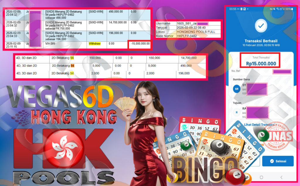 VEGAS6D JACKPOT PASARAN HONGKONG POOLS ” 6794 ” Rp.15.000.000,- LUNAS