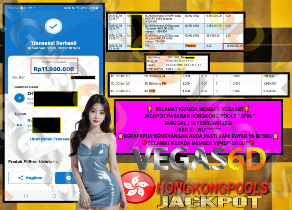 VEGAS6D JACKPOT PASARAN HONGKONG POOLS ” 6794 ” Rp.11.900.000,- LUNAS