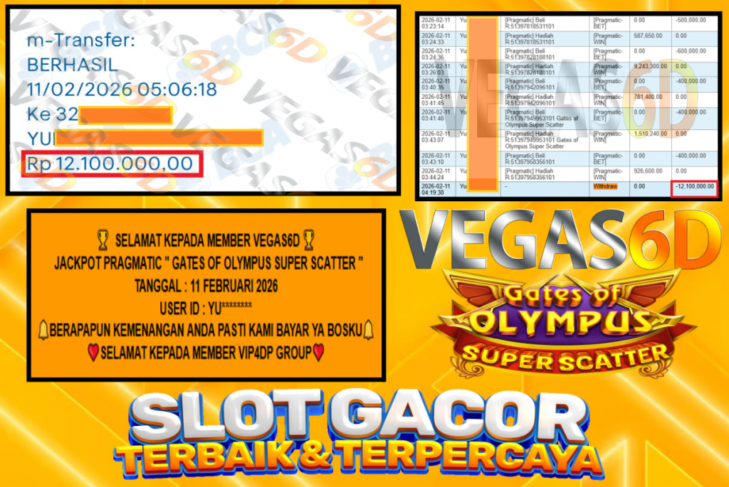 VEGAS6D JACKPOT PRAGMATIC GATES OF OLYMPUS SUPER SCATTER Rp.12.100.000,- LUNAS