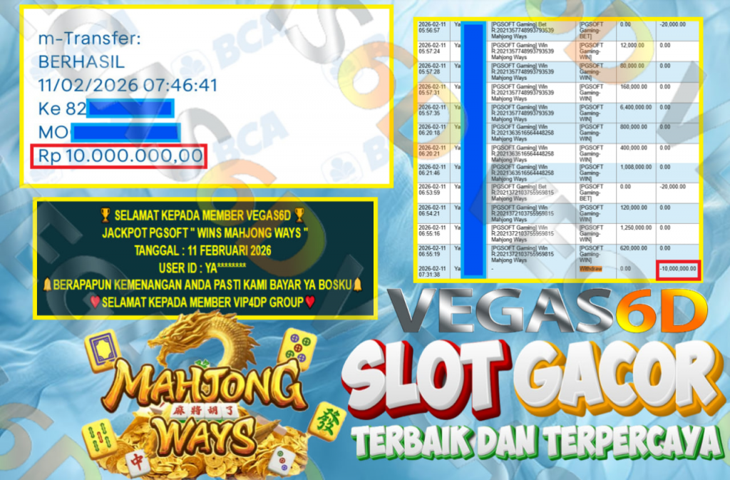 VEGAS6D JACKPOT PGSOFT WINS MAHJONG WAYS Rp.10.000.000,- LUNAS