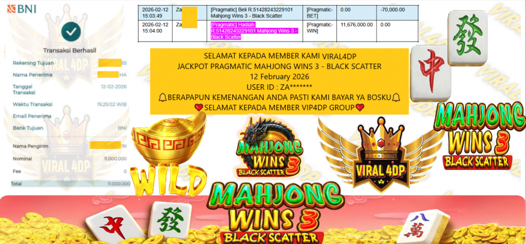 VIRAL4DP JACKPOT PRAGMATIC MAHJONG WINS 3 – BLACK SCATTER Rp.11.000.000,- LUNAS