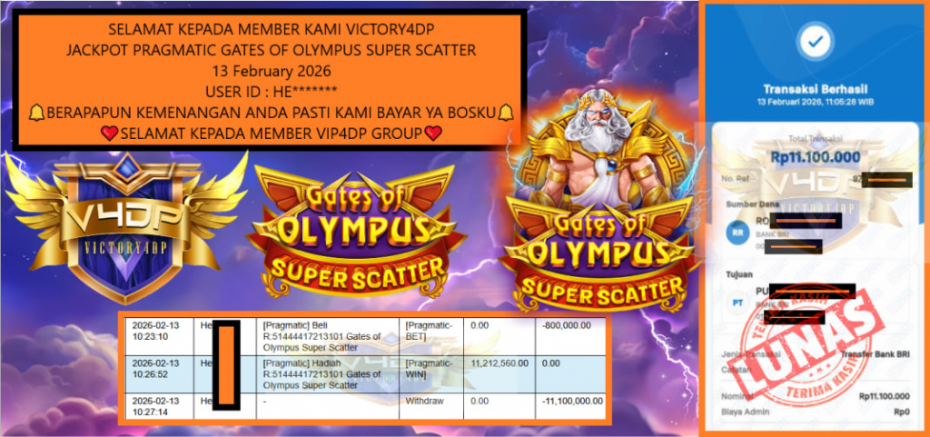 VICTORY4DP JACKPOT PRAGMATIC GATES OF OLYMPUS SUPER SCATTER Rp.11.100.000,- LUNAS