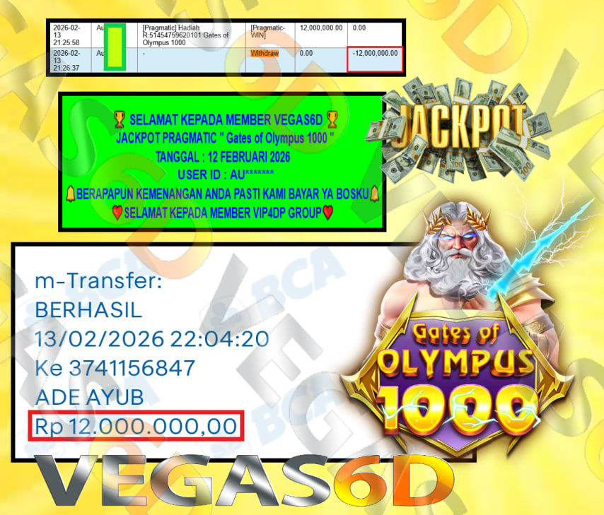 VEGAS6D JACKPOT PRAGMATIC ” Gates of Olympus 1000 ” Rp.12.000.000,- LUNAS