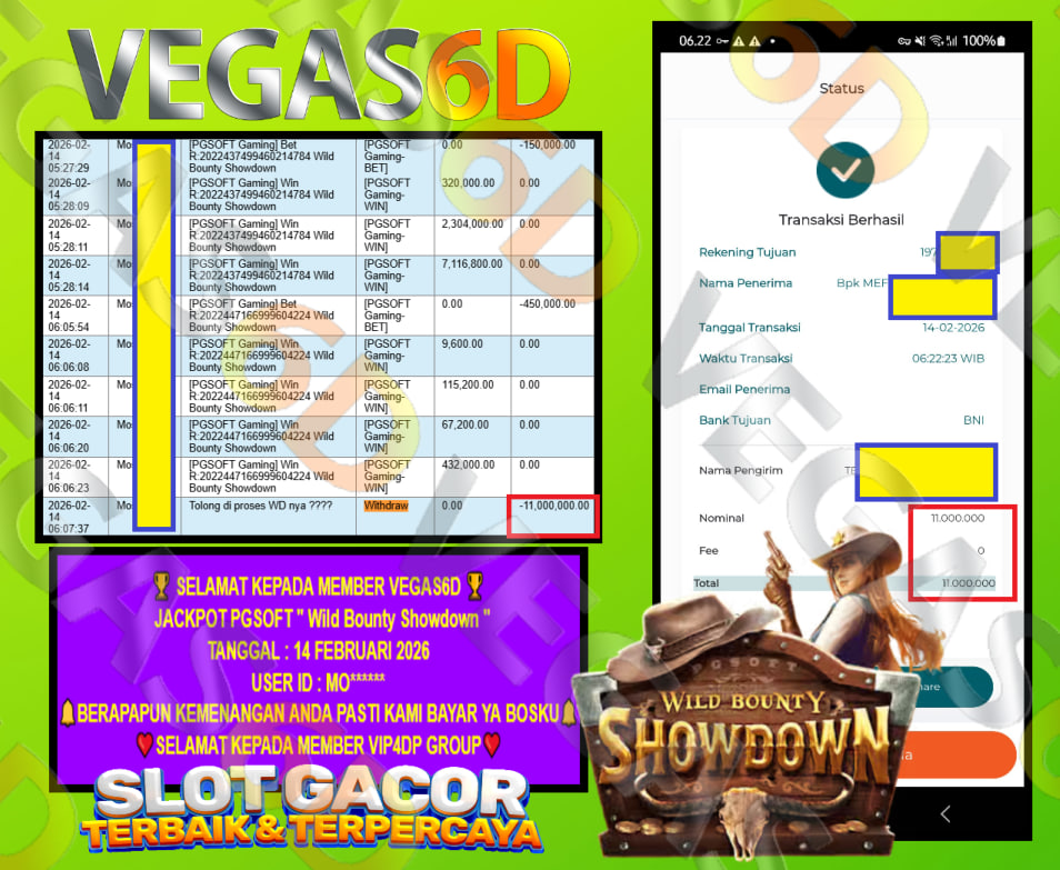 VEGAS6D JACKPOT PGSOFT ” Wild Bounty Showdown ” Rp.11.000.000,- LUNAS