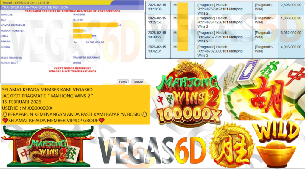 VEGAS6D JACKPOT PRAGMATIC ” MAHJONG WINS 2 ” Rp.10.000.000,- LUNAS