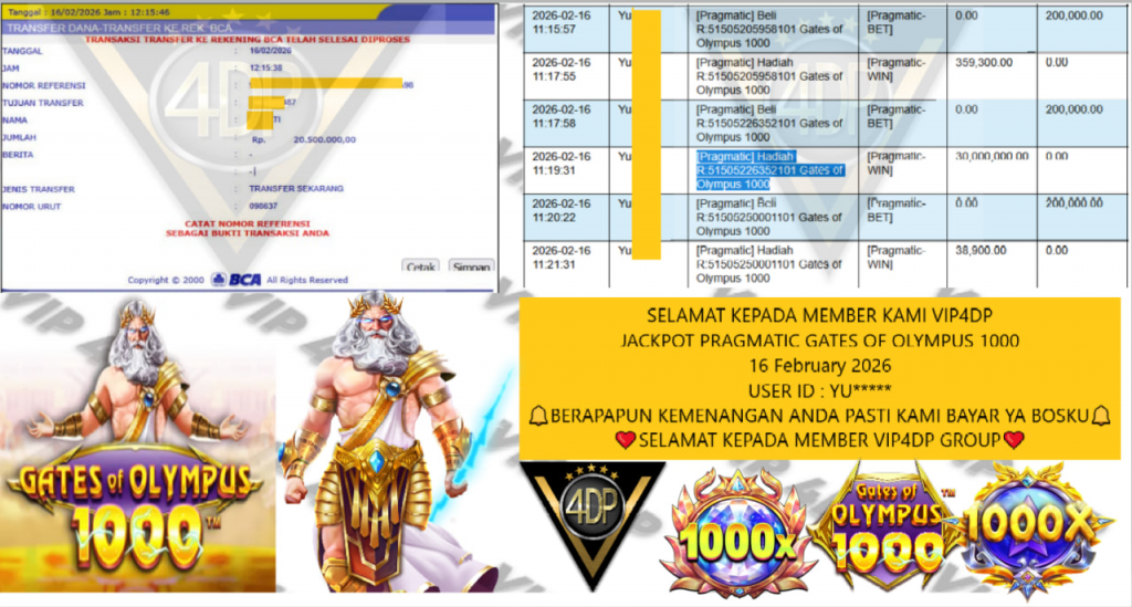 VIP4DP JACKPOT PRAGMATIC GATES OF OLYMPUS 1000 Rp.20.500.000,- LUNAS