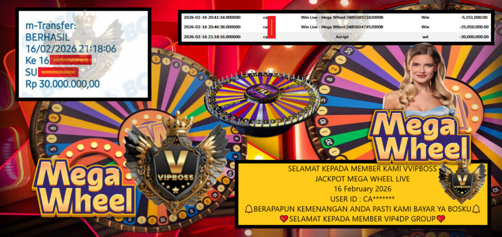 VVIPBOSS JACKPOT MEGA WHEEL LIVE Rp.30.000.000,- LUNAS