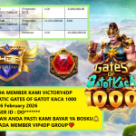 VICTORY4DP JACKPOT PRAGMATIC GATES OF GATOT KACA 1000 Rp.10.000.000,- LUNAS