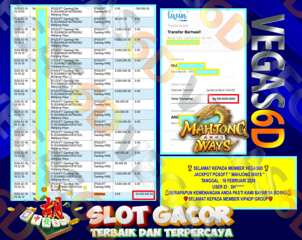 VEGAS6D JACKPOT PGSOFT MAHJONG WAYS Rp.50.000.000,- LUNAS