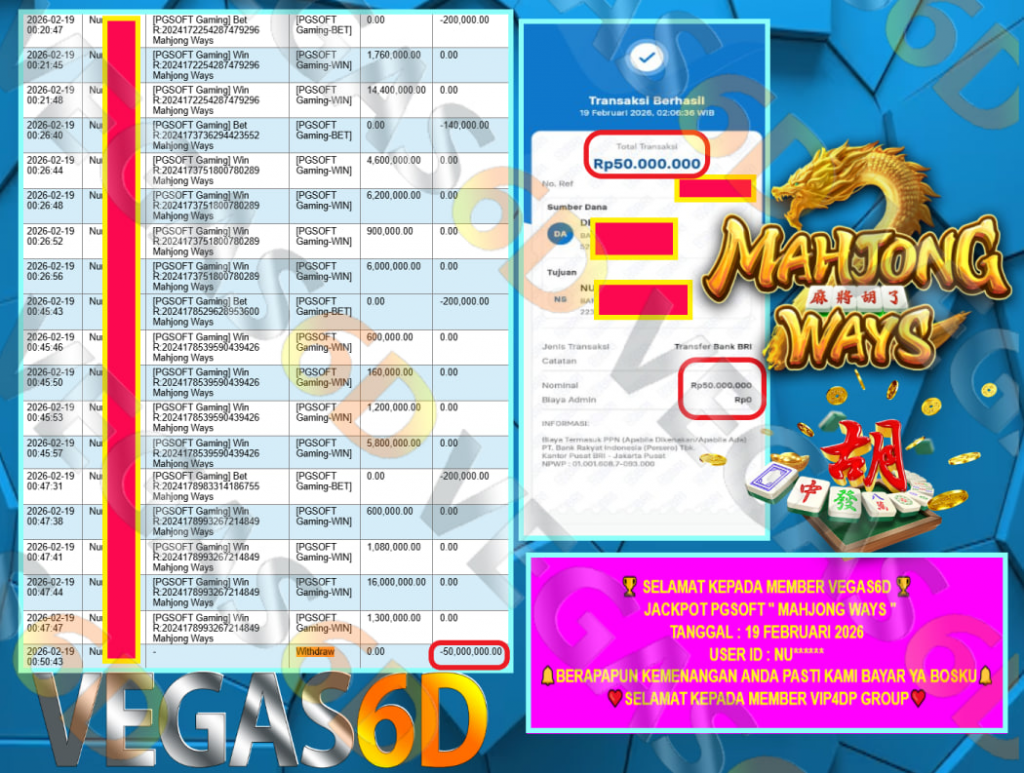 VEGAS6D JACKPOT PGSOFT MAHJONG WAYS Rp.50.000.000,- LUNAS