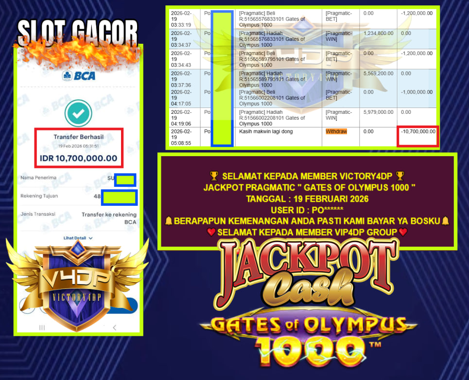VICTORY4DP JACKPOT PRAGMATIC GATES OF OLYMPUS 1000 Rp.10.700.000,- LUNAS