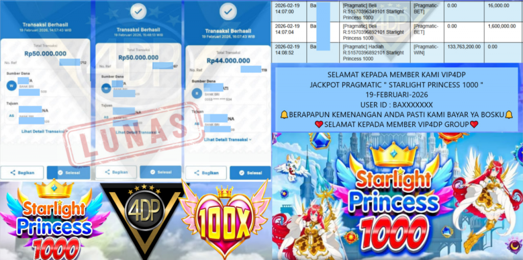 VIP4DP JACKPOT PRAGMATIC STARLIGHT PRINCESS 1000 Rp.140.000.000,- LUNAS