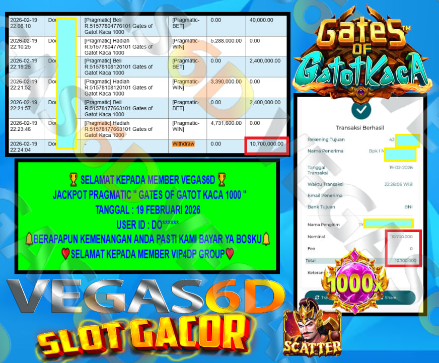 VEGAS6D JACKPOT PRAGMATIC GATES OF GATOT KACA 1000 Rp.10.700.000,- LUNAS
