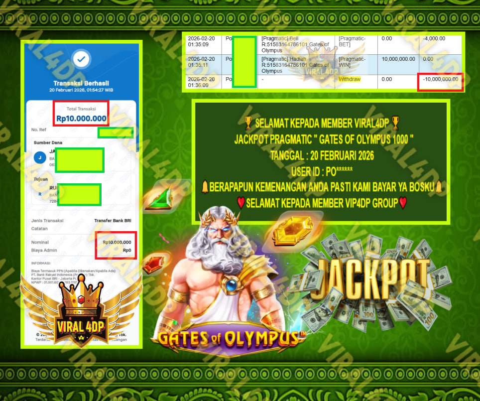VIRAL4DP JACKPOT PRAGMATIC GATES OF OLYMPUS 1000 Rp.10.000.000,- LUNAS