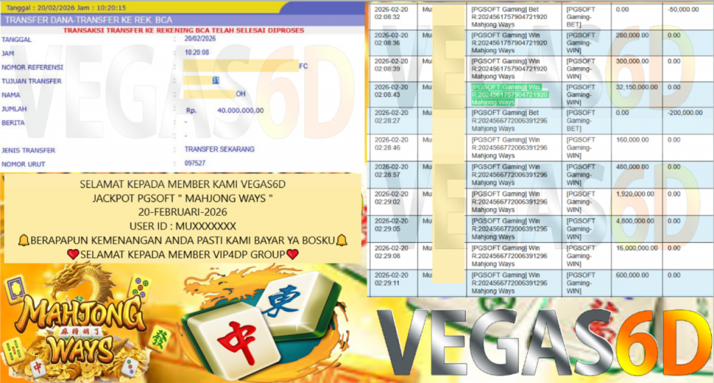VEGAS6D JACKPOT PGSOFT MAHJONG WAYS Rp.40.000.000,- LUNAS