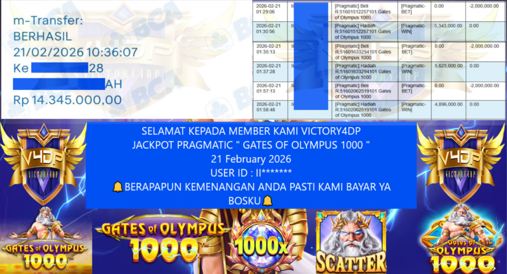 VICTORY4DP JACKPOT PRAGMATIC GATES OF OLYMPUS 1000 Rp.14.345.000,- LUNAS