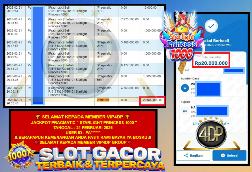 VIP4DP JACKPOT PRAGMATIC STARLIGHT PRINCESS 1000 Rp.20.000.000,- LUNAS