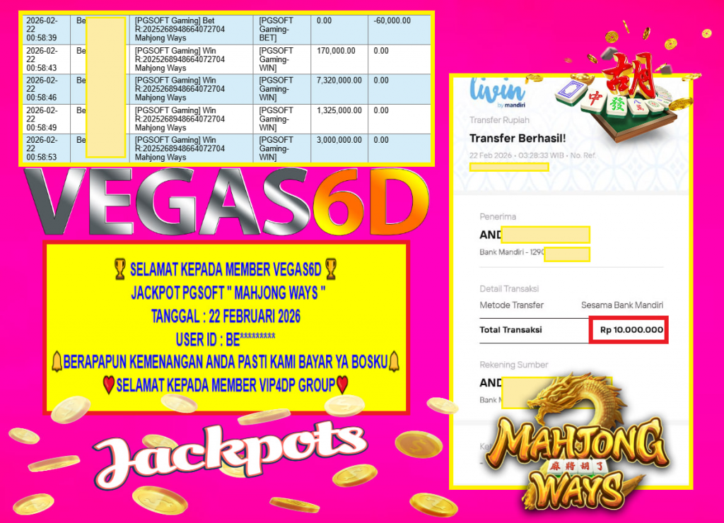 VEGAS6D JACKPOT PGSOFT MAHJONG WAYS Rp.10.000.000,- LUNAS