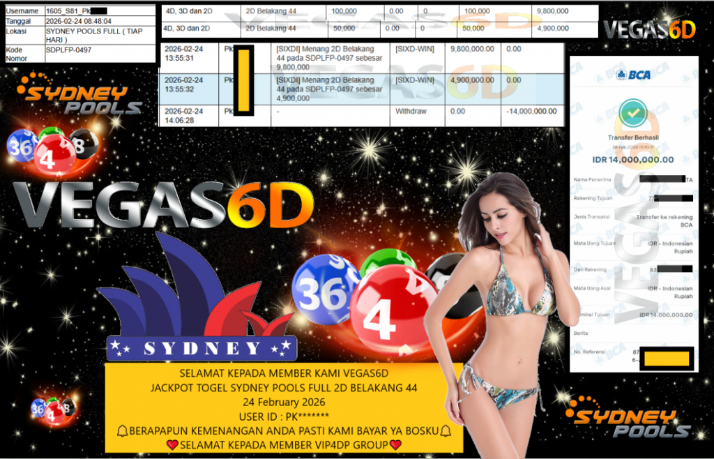VEGAS6D TOGEL SYDNEY POOLS FULL 2D BELAKANG 44 Rp.14.000.000,- LUNAS