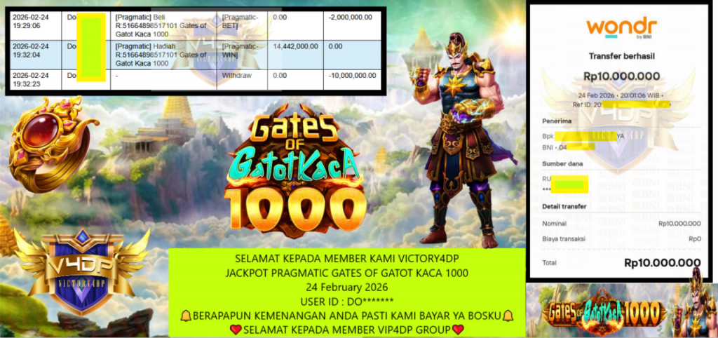 VICTORY4DP JACKPOT PRAGMATIC GATES OF GATOT KACA 1000 Rp.10.000.000,- LUNAS